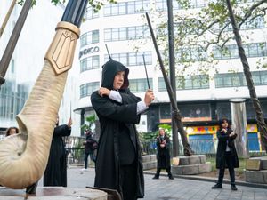Supporting image for story: Giant wands bring Harry Potter magic back on 20th anniversary of film release
