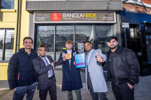 Cllr Ollie Vickers (centre) joins staff from Bangla Pride in Oakengates which is one of 29 High Street Heroes for 2025 across Telford & Wrekin