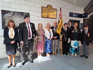 Teresa Woodward (WMR), members of the Royal British Legion, and Cllr Linda Leach (mayor of Wolverhampton)
