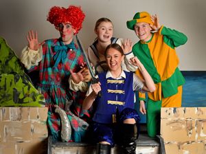 Cast members prepare for their production of Sinbad the Sailor at Aldridge Youth Theatre. Pictured are Chloe Johnson as Sinbad, with fellow cast members Harry Gilliver, Freya Antill and Oliver Floyd.