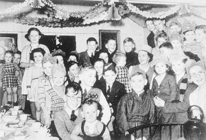 A children's Christmas party in the Squirrel Inn, on Bushbury Road, Park Village in 195.  The pub was demolished in 1960.