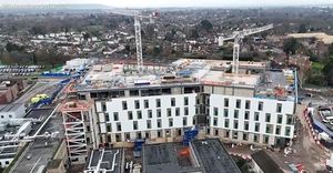 Two cranes at the Royal Shrewsbury Hospital site are set to be plucked out by a third. Picture: Screengrab of a SaTH YouTube video