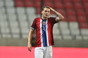 Norway's defender #05 David Moller Wolfe celebrates scoring the opening goal during the 2026 World Cup Group I qualifier football match between Israel and Norway, in Debrecen, Hungary, on March 25, 2025. (Photo by Attila KISBENEDEK / AFP) (Photo by ATTILA KISBENEDEK/AFP via Getty Images)