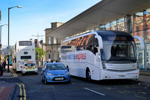 Cars frequently have to weave in between other buses and coaches