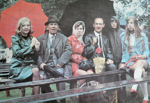 'Umbrella time for these Salop visitors to the Shrewsbury Flower Show', August 20, 1970. The 1970 Shrewsbury Flower Show organised by Shropshire Horticultural Society was disastrously wet, threatening the future of the entire event. On the first day there was a wall of rain. It was held on August 19 and 20 and suffered two inches of rain, the worst weather to hit it for 50 years. 