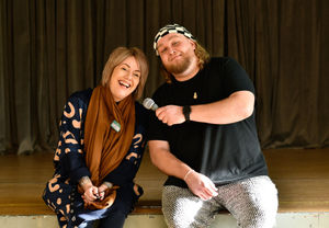 Telford singing builder Callum Doignie doing a sound check with centre manage Lyndy Boden at Madeley Anstice hall. Picture by DAVID BAGNALL