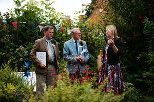 Britain in Bloom Judges visit Oswestry, . Pictured here in The Willow Garden. Judges Roger Burnett and Rae Beckwith with Natalie Bainbridge.