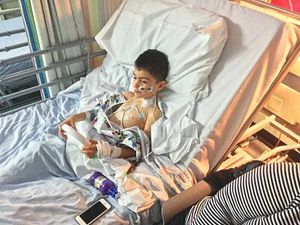 Joshua in hospital receiving a blood transfusion