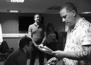 Rehearsal shots of cast for Reparation Island by the Driver Project and the Royal British Legion at the Birmingham Hippodrome