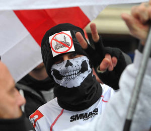 Many protesters remained masked