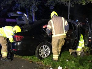 Supporting image for story: Three injured as car hits lamppost and roundabout on A449