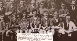 Short Heath United FC, one of the original teams to play in the first year of the J.W. Hunt Cup, in 1926, part the J.W. Hunt Cup exhibition, at Black Country Living Museum, Dudley.