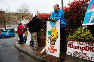 Protesters turned out for the visit of the Therese Coffey
