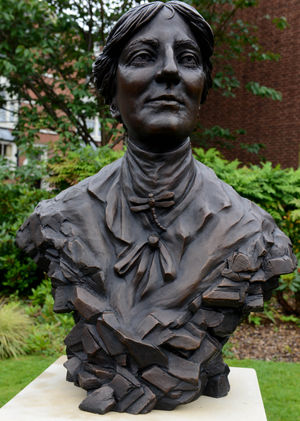 A bust of Mary Webb outside Shrewsbury Library