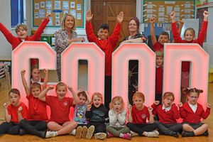 Stoke-on-Tern Primary School celebrates its glowing Ofsted report. In picture: Co-headteachers Jen Brotherhood (left) and Theresa Evans with students