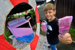 Reuben Bailey and his family's ship for the carnival float
