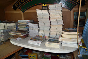 Just some of the magazines, bundled up by year.