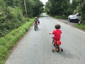 Archie Beech in red, with little brother William