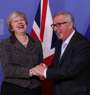 Seeing the funny side? Prime Minister Theresa May, and European Commission President Jean-Claude Juncker.