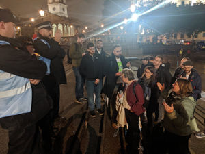 Ellie Chowns (right) addresses police during the Extinction Rebellion protests