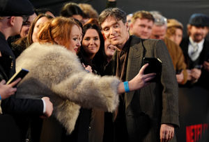 Cillian Murphy poses for a photo with a fan as he attends the global premiere for Peaky Blinders: The Immortal Man at Symphony Hall, Birmingham. Photo: Jacob King/PA Wire
