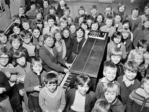 Members of the Alexandra Road School choir in Market Drayton get into good voice ready for their broadcast and church service at Shrewsbury Road Methodist Church.
