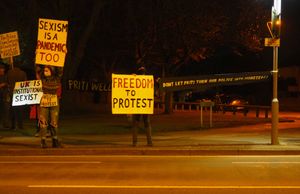 Protestors outside Shrewsbury Police Station. Pictures: PhilB