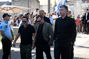 Liverpool sporting director Richard Hughes (right) arrives at the wake of Diogo Jota being held at Sao Cosme Chapel in the town of Gondomar near Porto