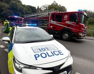 Emergency services at the scene of the crash. Pic: Market Drayton Fire Station