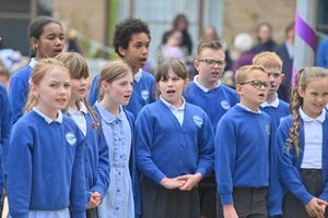 Pupils from Gobowen Primary School who sang as part of the event.