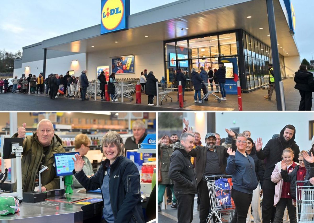 Shoppers queue outside Telfords new Lidl supermarket for opening day