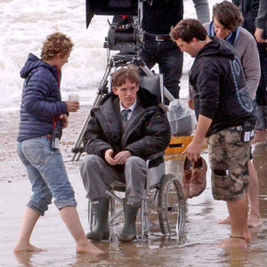 Eddie Redmayne as Stephen Hawking in one of the chairs the Shropshire clinic helped find