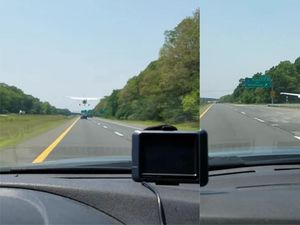 Supporting image for story: Watch the incredible moment a single propeller plane landed on a highway in New York