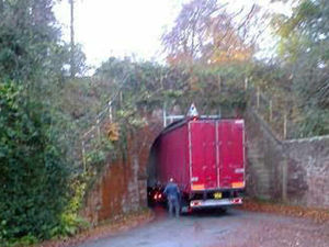 Supporting image for story: Lorry gets stuck under bridge near Market Drayton