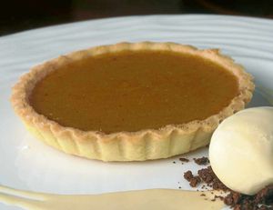 Winter warmer  spiced pumpkin tart with toffee apple ice cream