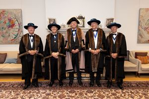 Simon Millar (centre) at the Installation Ceremony where he was appointed Master of the Worshipful Company of Feltmakers