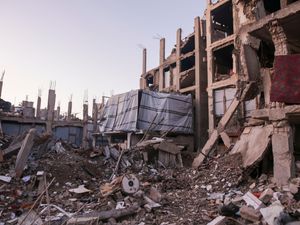 Rubble and damaged buildings