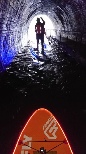 Going through Chirk tunnel on a paddleboard