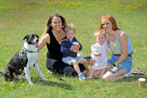 Enjoying Cannock Chase Visitor Centre are Emily Bradley with her son Freddie, aged 2, Kirstie Bradley with her eleven month old daughter Lily-Mae, and Alfie the dog, all from Great Wyrley.