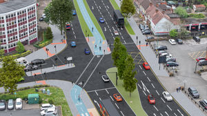 Indicative artistic impressions of the proposed design for the new Birmingham A38 cycle route. Taken from public consultation.