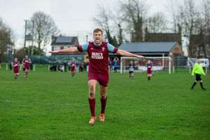 Dawley Town forward Ross Jones celebrates after scoring the opening goal Picture: Alan Hayward