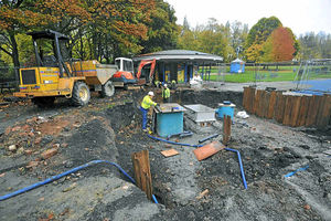 Workers at the site during the revamp