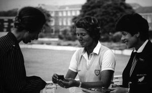 Rachael Heyhoe Flint meeting Princess Anne in the 1970s