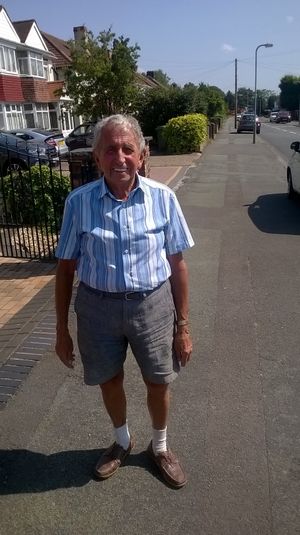 Reg Hough in Hyde Road, where he grew up 