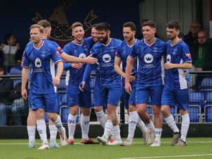 Chasetown celebrate scoring against Bootle (Pic: Dave Birt) 