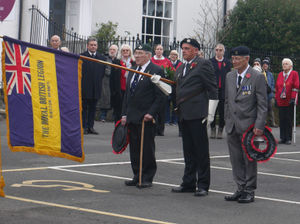 The standard bearer was Steve Reynolds, who served with the King’s Shropshire Light Infantry and he was flanked by Chris Ellis and Ron Still. Pic by Karen Compton