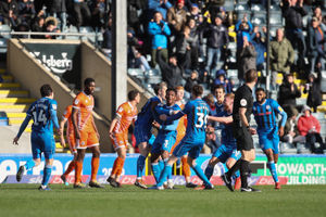 Kgosi Ntlhe of Rochdale celebrates after scoring a goal to make it 1-0. (AMA)