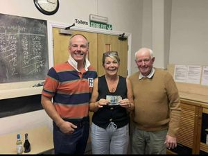 In second place in the dominoes event were Joey and James - with Marie Jones, Show Chairman