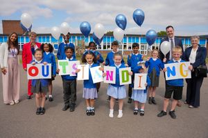 Staff and pupils at East Park Academy celebrating the Ofsted result. Photo: Wolverhampton Council