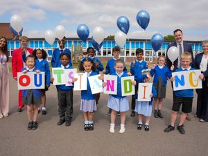Staff and pupils at East Park Academy celebrating the Ofsted result. Photo: Wolverhampton Council